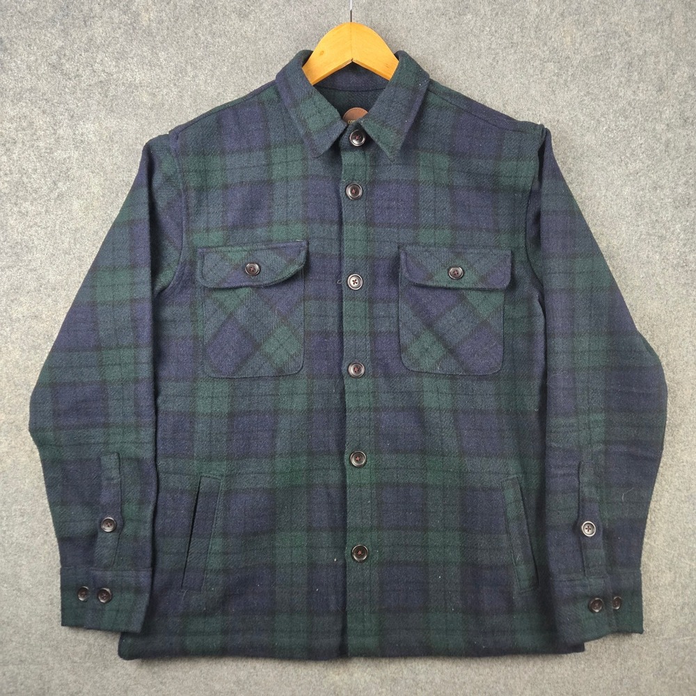 Common People Shirt Jacket Mens S Green Blue Plaid Wool Blend Shacket Utility